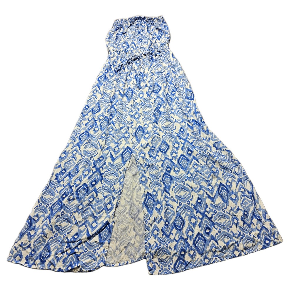 Jessica Simpson Dress Womens S White Blue Geometric Strapless Boho Elastic Waist